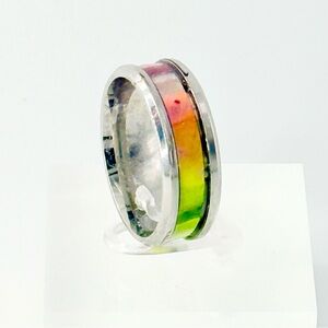 Vibrant Silver Ring with Rainbow Band size 10 #031